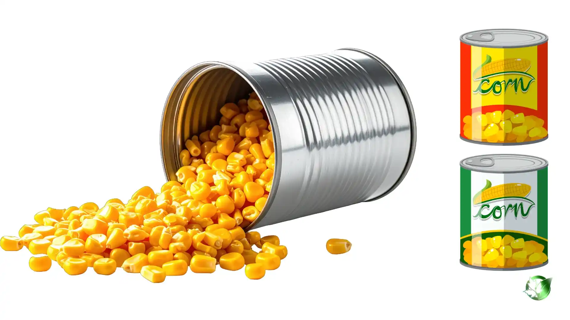 Commercial presentation of Canned Sweet Corn for wholesale product evaluation and buyer review.